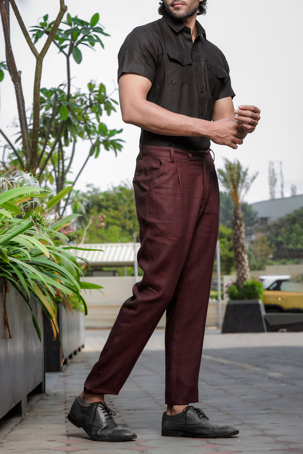 Thomas - Pure Linen Double Pocket Short Sleeve Shirt - Black