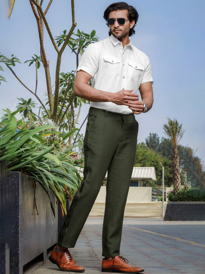 Thomas - Pure Linen Double Pocket Short Sleeve Shirt - White