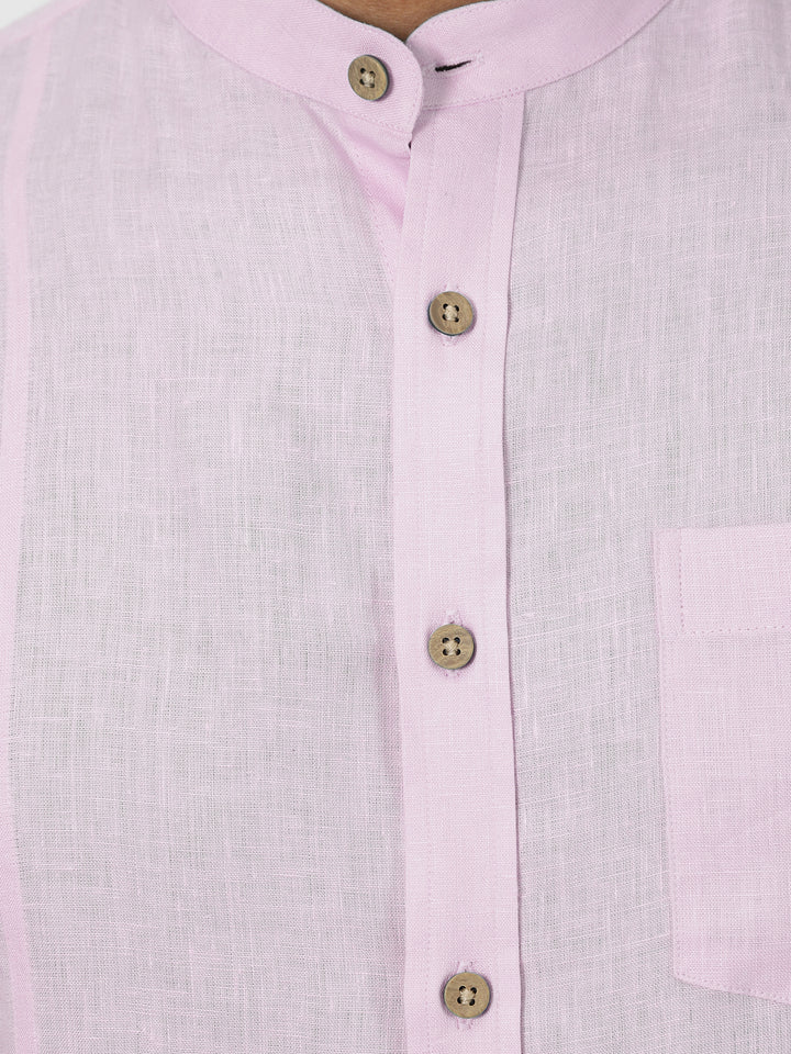 Trevor - Pure Linen Mandarin Collar Half Sleeve Shirt - Light Lilac Pink (Factory Rescue)