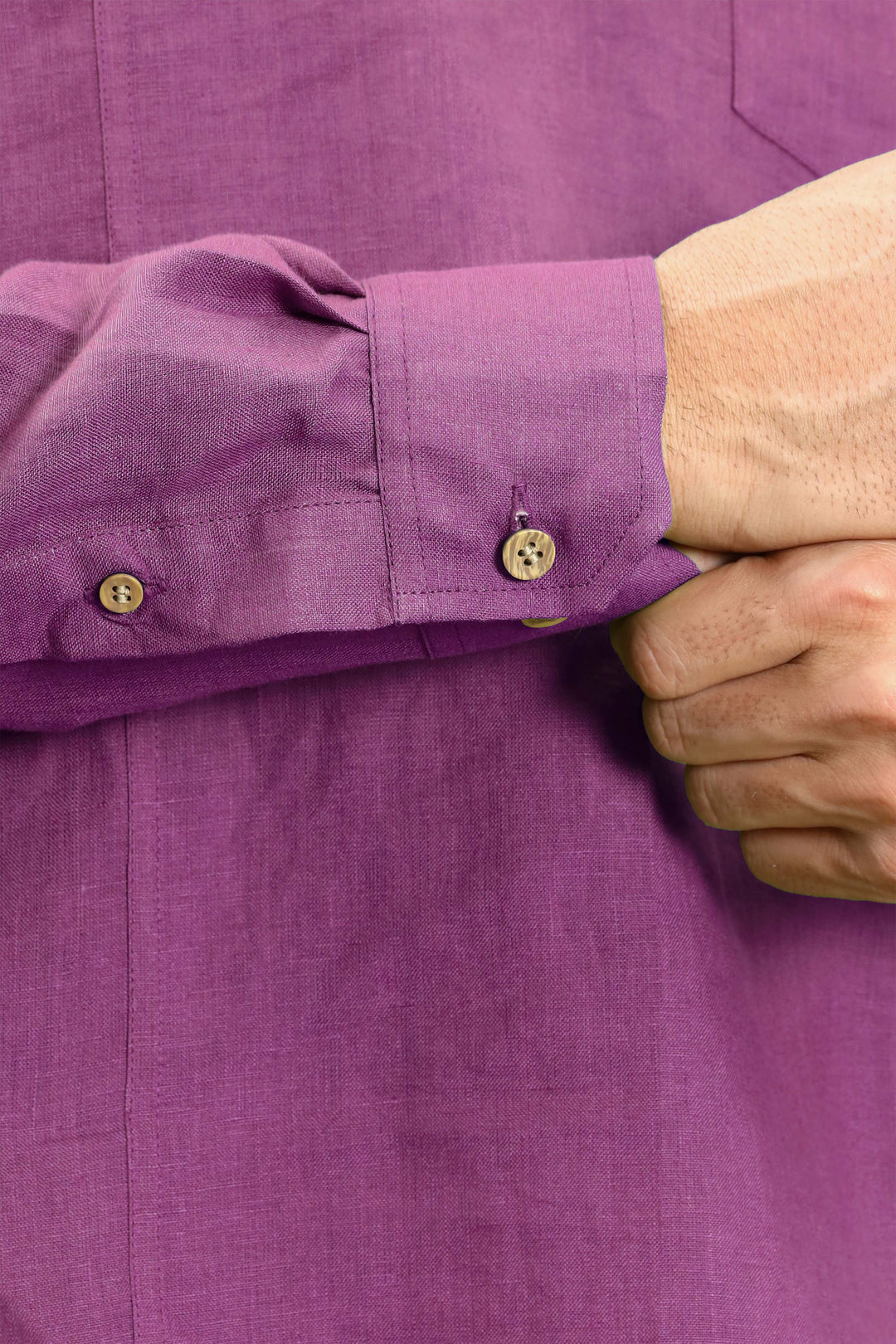 Trevor - Half Placket Pure Linen Full Sleeve Shirt - Berry Purple