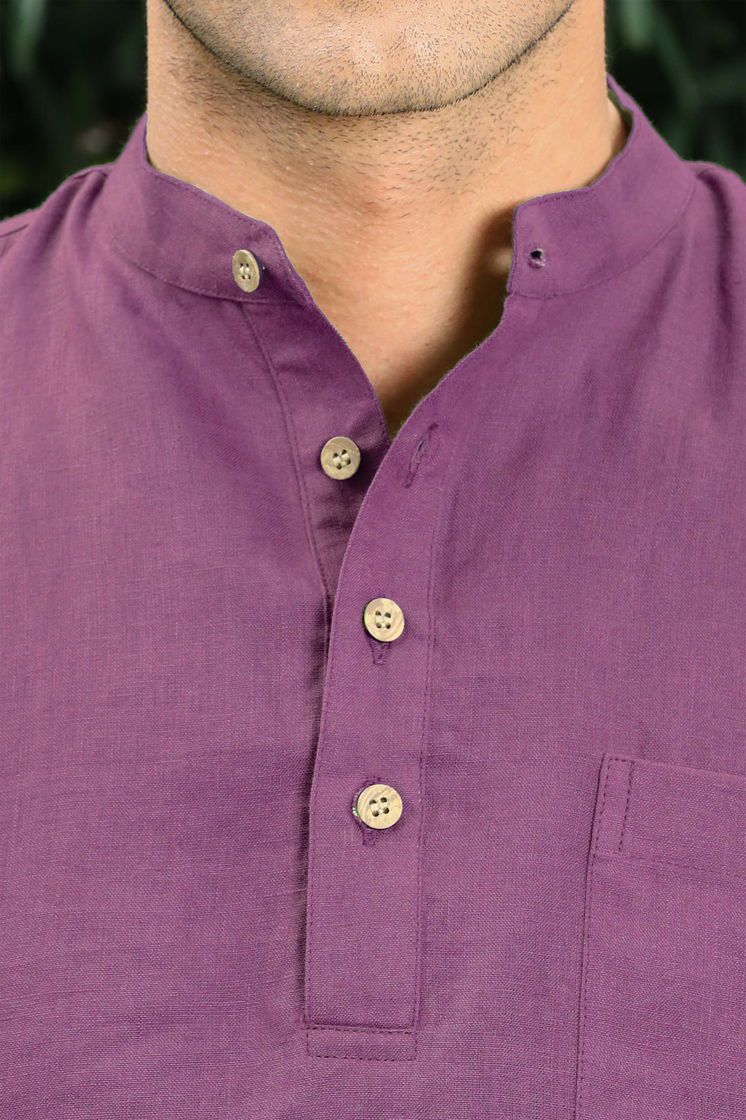 Trevor - Half Placket Pure Linen Full Sleeve Shirt - Berry Purple
