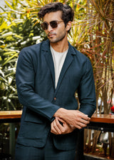 Wade - Deconstructed Pure Linen Jacket - Deep Sea Blue