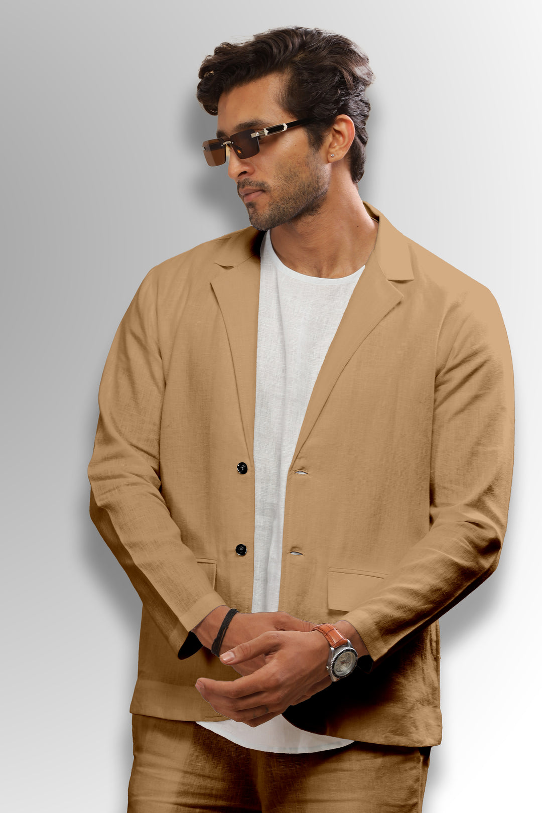 Wade - Deconstructed Pure Linen Jacket - Hazelnut Brown