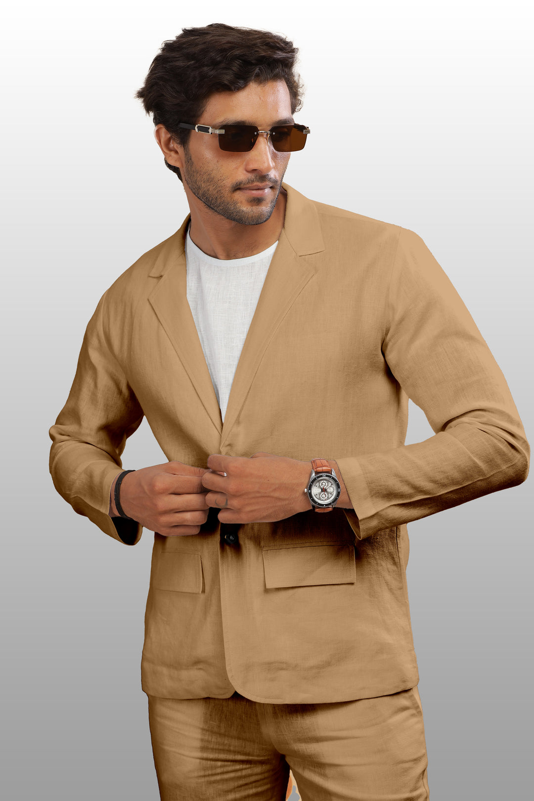 Wade - Deconstructed Pure Linen Jacket - Hazelnut Brown