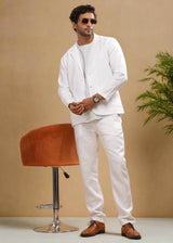 White Deconstructed Jacket and Trouser Set