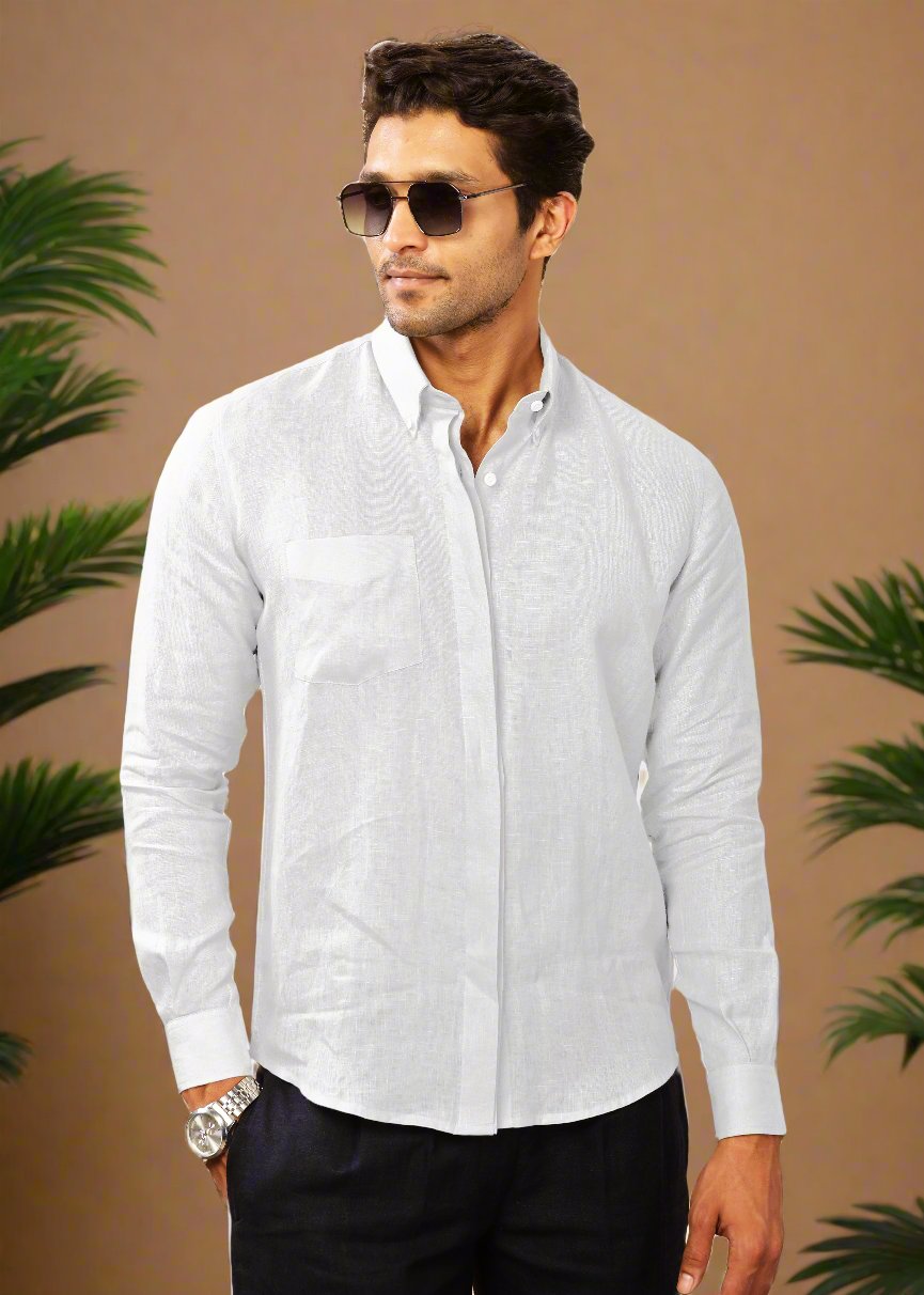 Button Down Dress Up White Shirt White Button Down Pure Linen Full