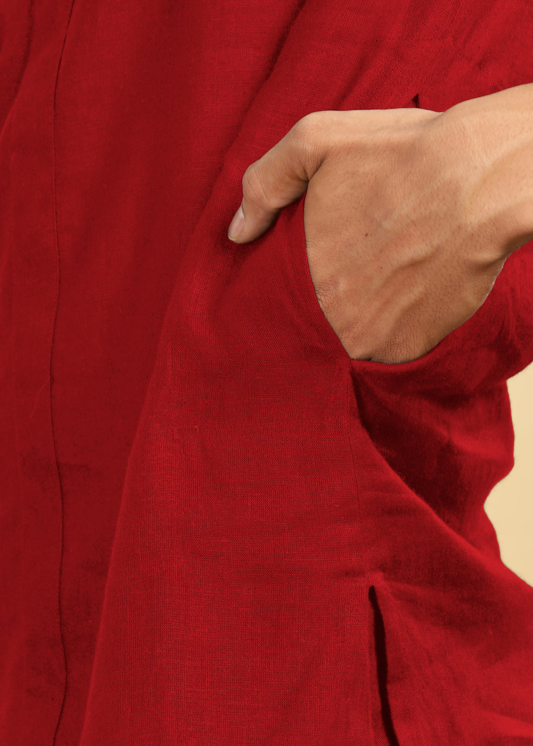 Yash Kurta - Pure Linen Kurta with Floral Embroidery | Mud Red