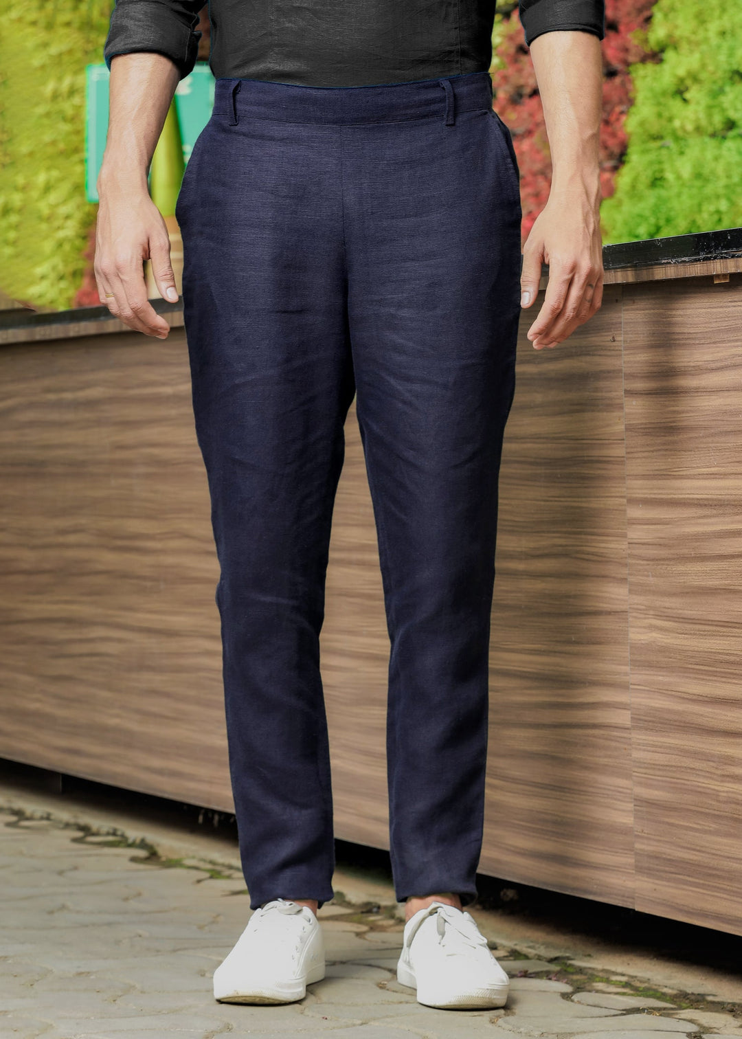 Zen Relaxed Fit Pure Linen Trousers - Dark Blue