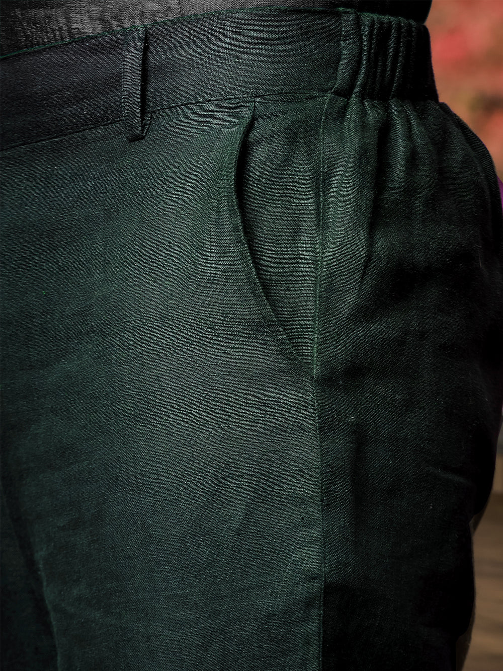 Zen Relaxed Fit Pure Linen Trousers - Dark Green