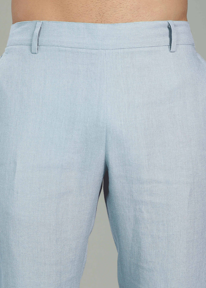 Zen Relaxed Elastic Pure Linen Trousers - Pastel Blue