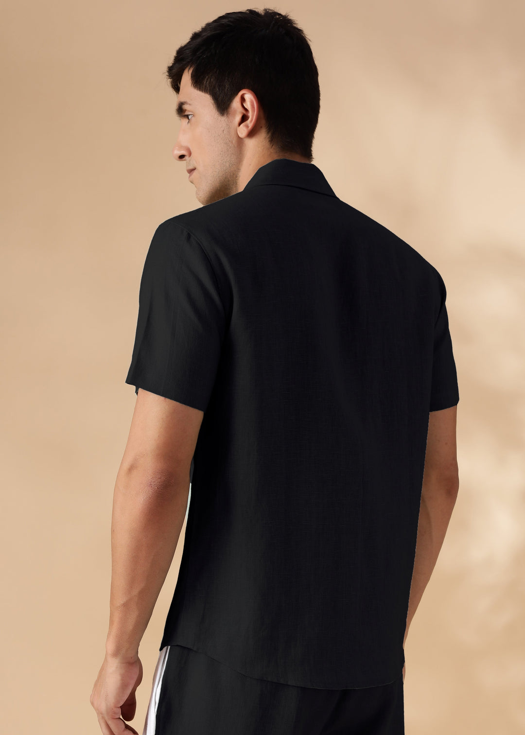 Dune - Cuban Collar Pure Linen Half Sleeve Shirt - Black