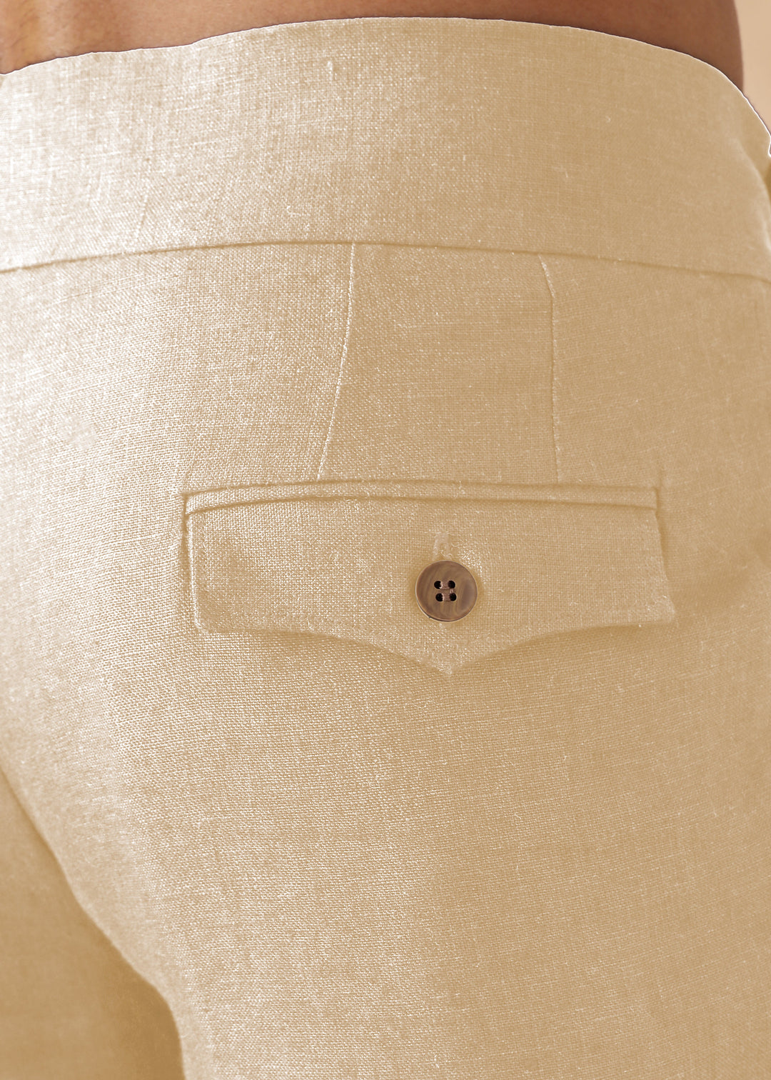 Liv - Pure Linen Double Pleated with Overlap Button Detail Trousers - Cappuccino Beige