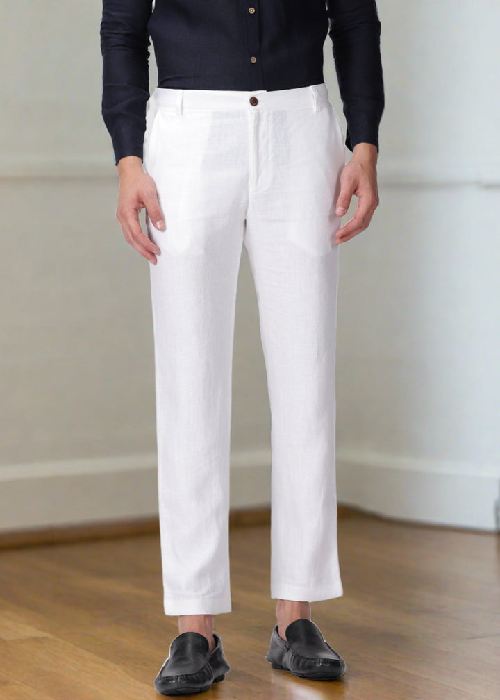 Ian Pure Linen Trousers - White