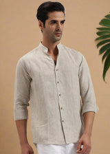 Craig - Pure Linen V Neck Full Sleeve Shirt - Ecru