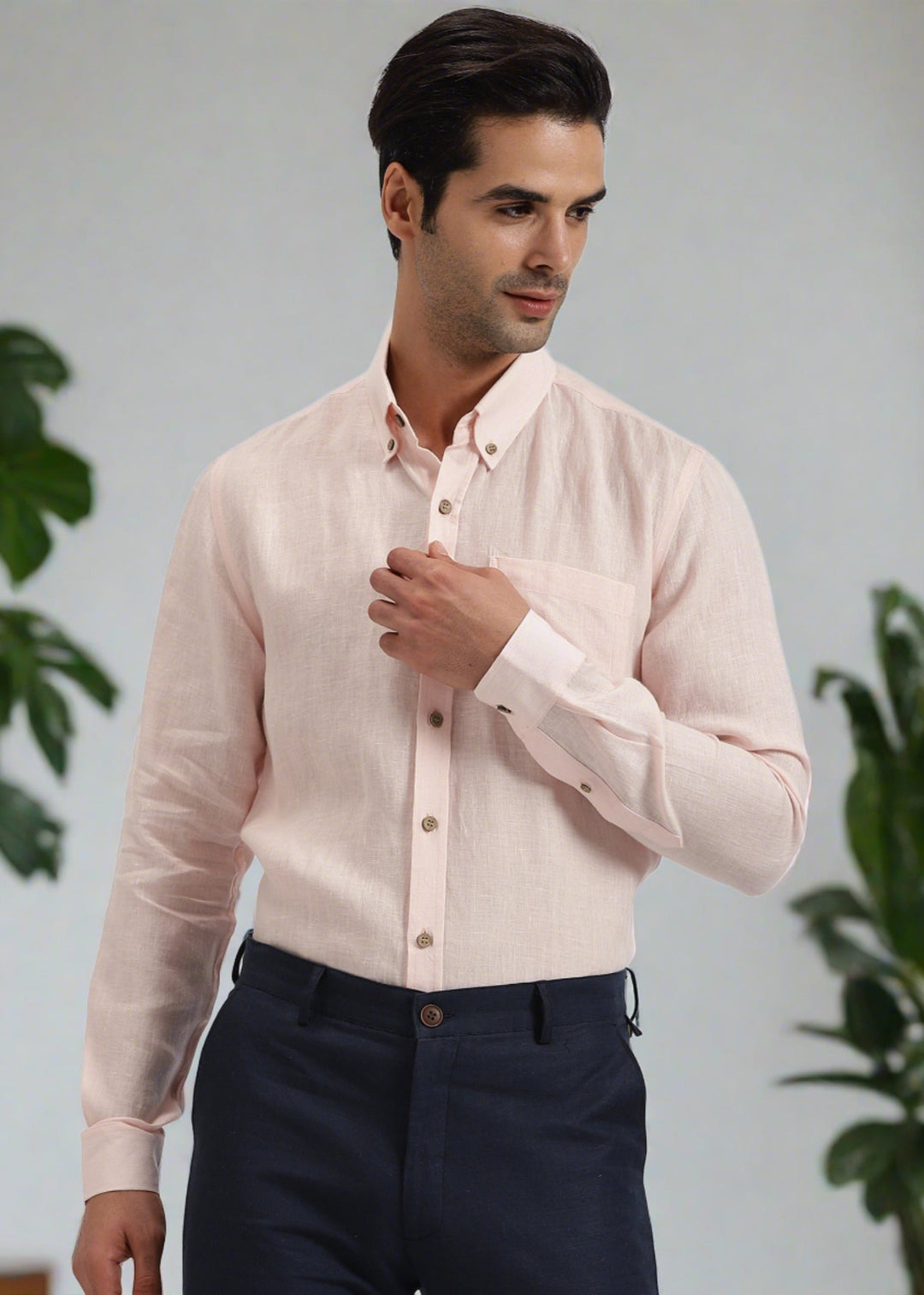 Austin - Pure Linen Button Down Full Sleeve Shirt - Light Pink