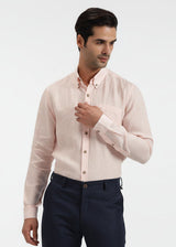 Austin - Pure Linen Button Down Full Sleeve Shirt - Light Pink