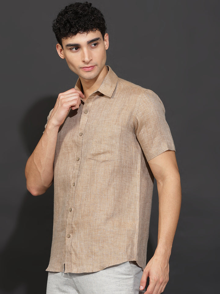Scolet - Pure Linen Half Sleeve Shirt - Mocha