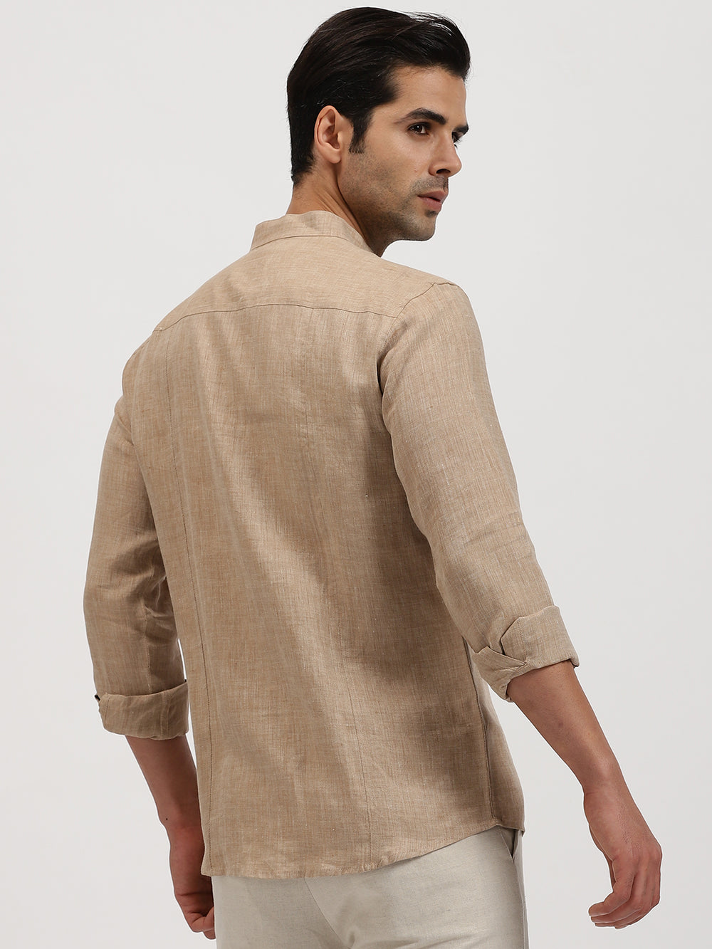 Rickson - Pure Linen Pleat Detailed Full Sleeve Shirt - Mocha