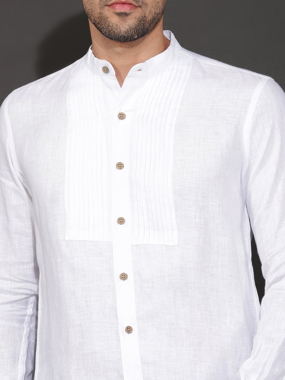 Rickson - Pure Linen Pleat Detailed Full Sleeve Shirt - White