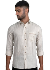 Ares - Pure Linen Pocket Detailed Full Sleeve Shirt - Ecru