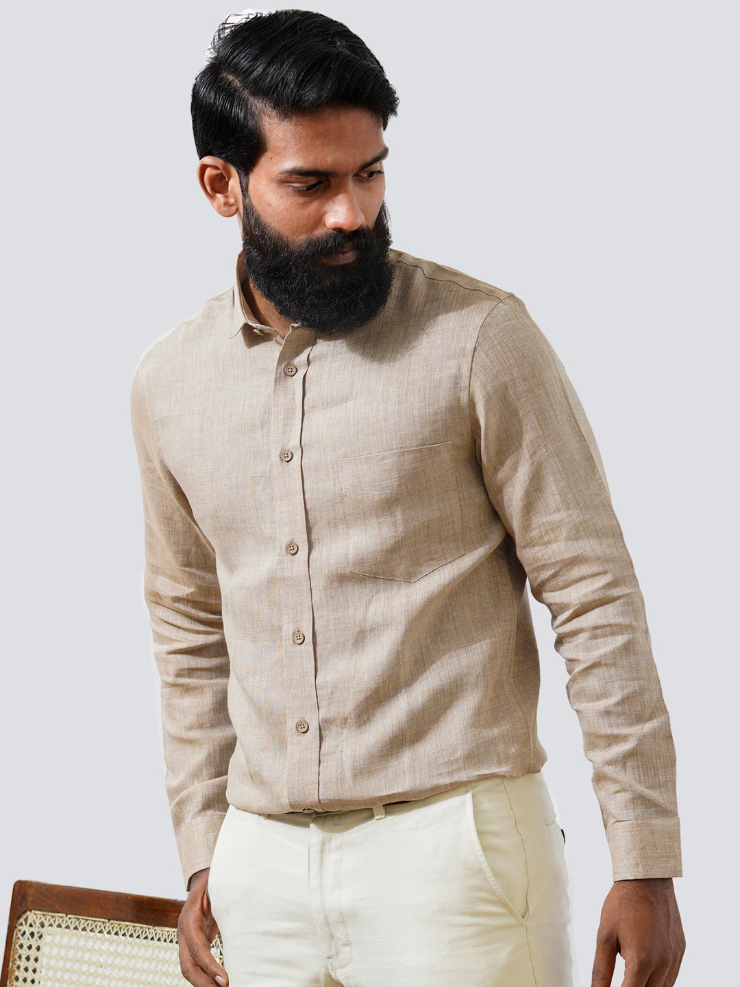 Classic Riley - Pure Linen Full Sleeve Shirt - Mocha