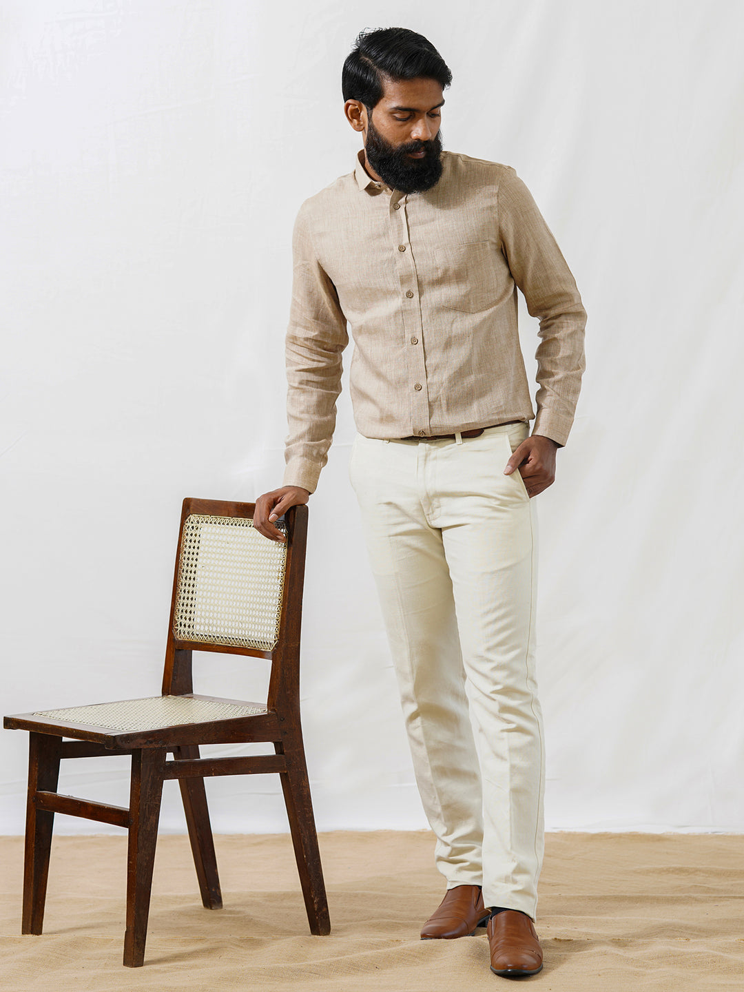 Classic Riley - Pure Linen Full Sleeve Shirt - Mocha