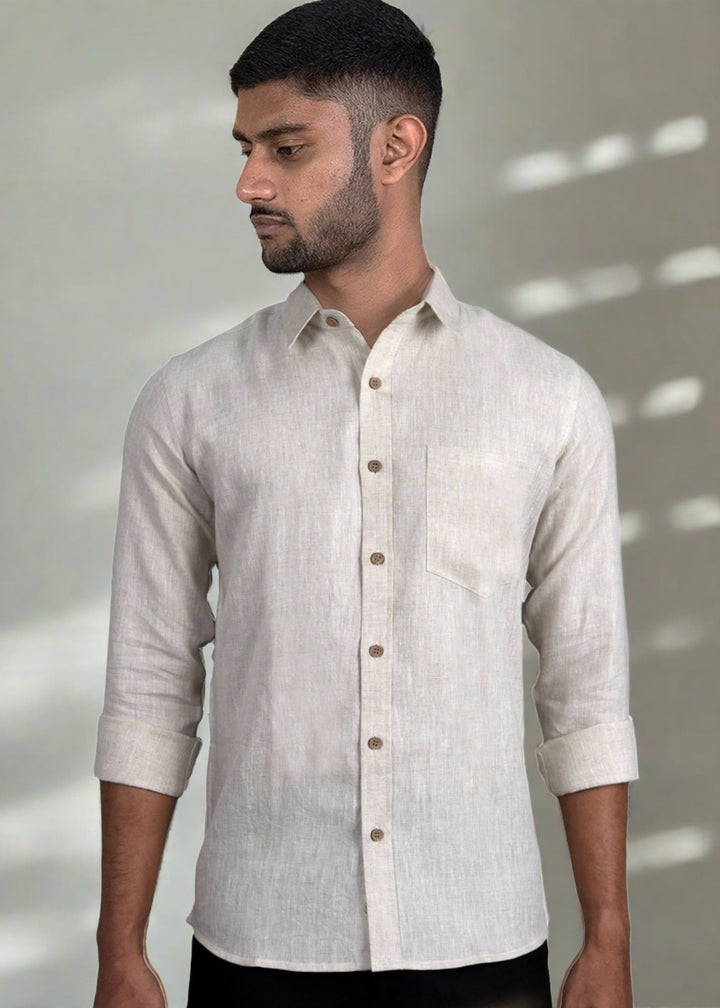 Harvey - Pure Linen Full Sleeve Shirt - Ecru