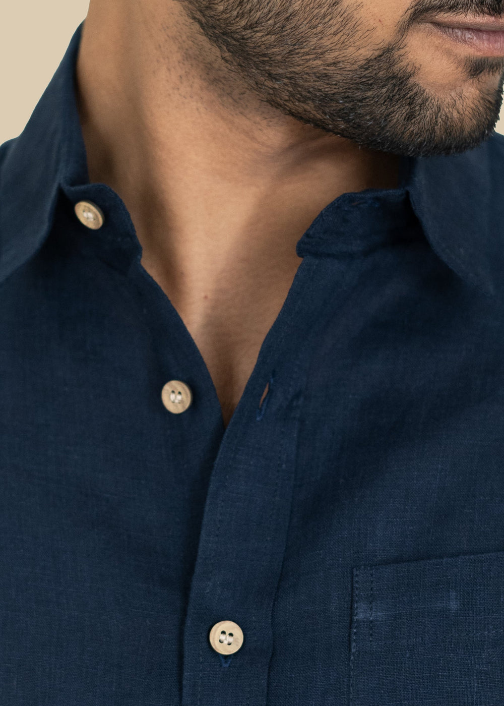 Harvey - Pure Linen Full Sleeve Shirt - Dark Blue