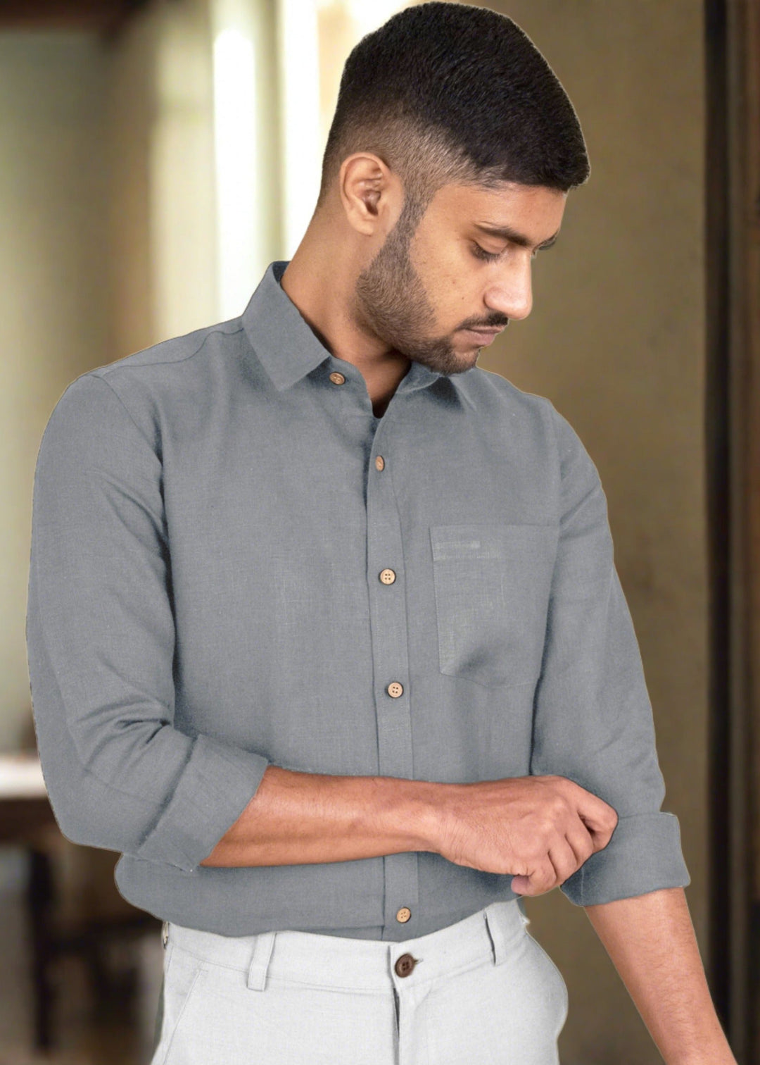 Harvey - Pure Linen Full Sleeve Shirt - Slate Grey
