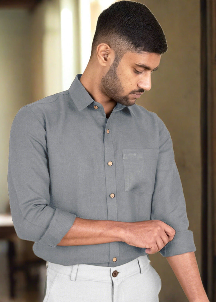 Harvey - Pure Linen Full Sleeve Shirt - Slate Grey