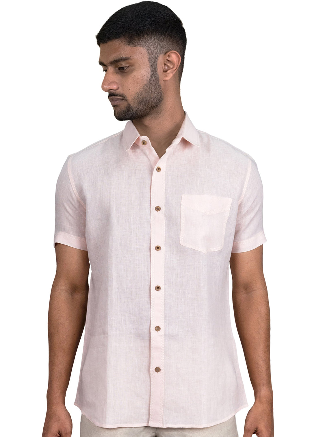 Josh - Pure Linen Half Sleeve Shirt - Blush Pink