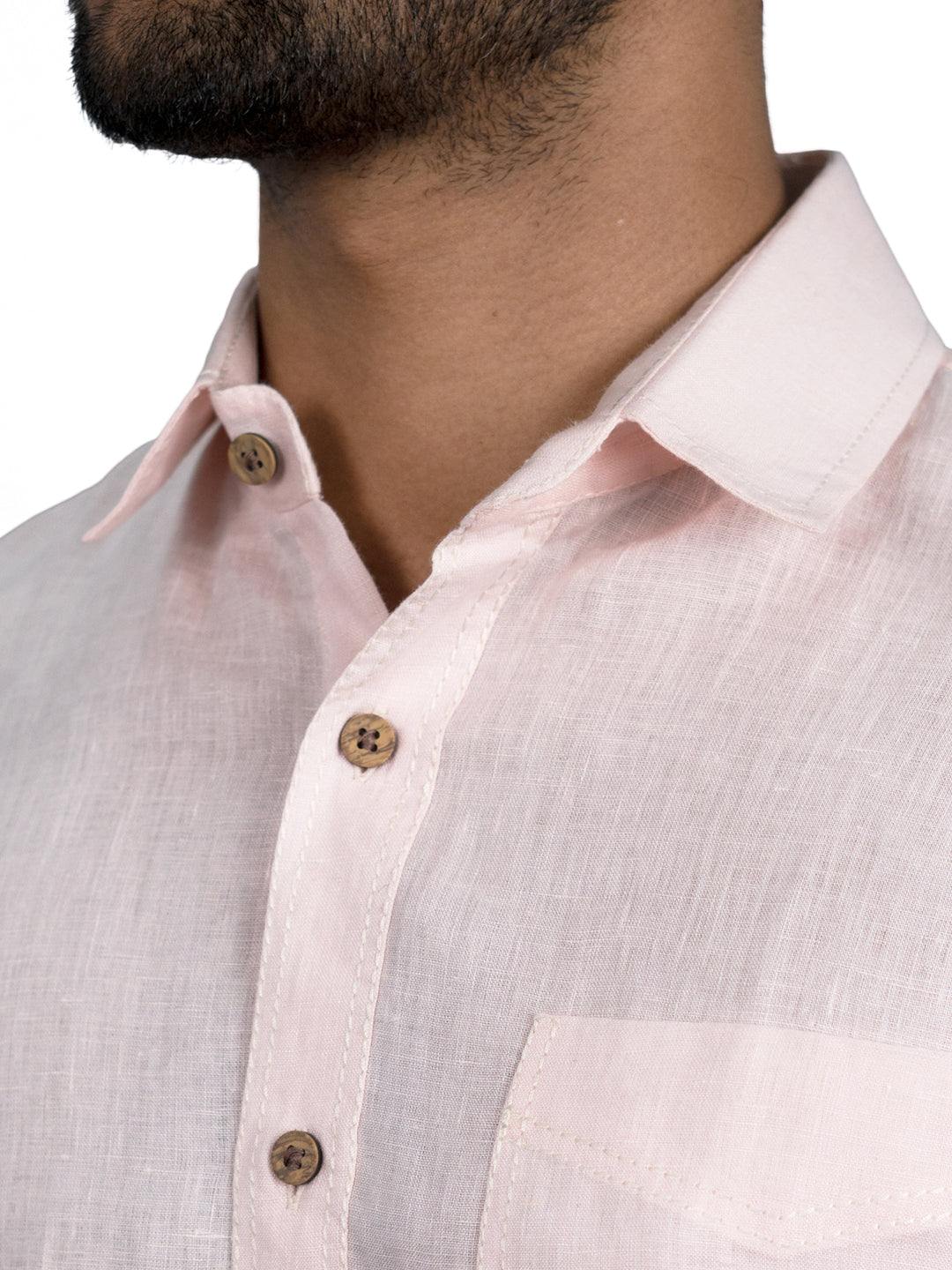 Josh - Pure Linen Half Sleeve Shirt - Blush Pink