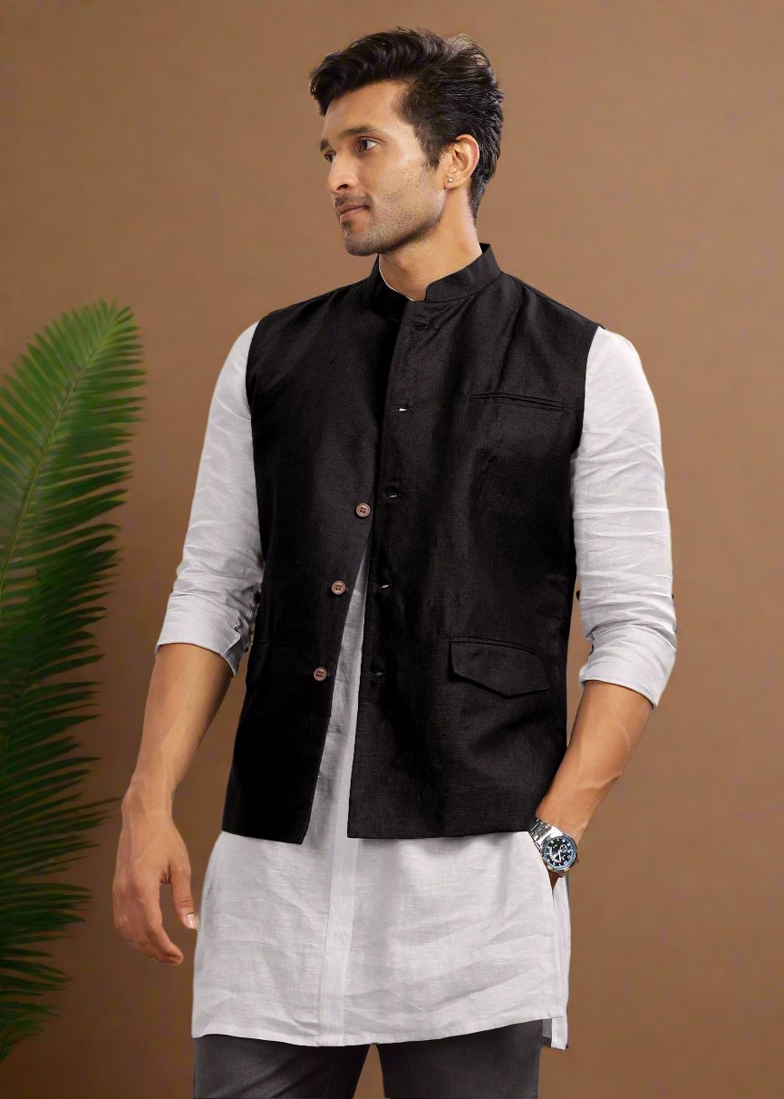 black nehru jacket combination