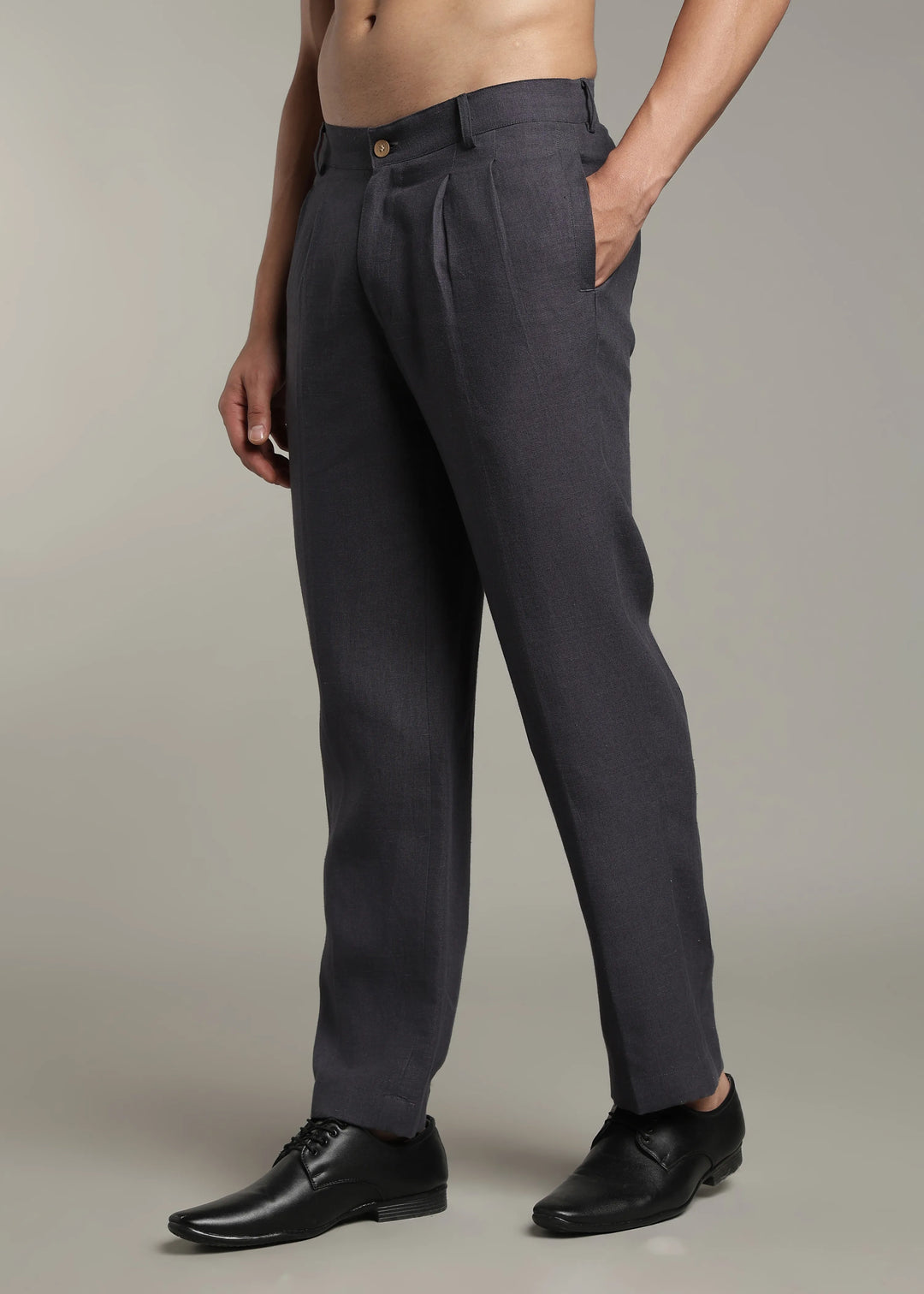 Calvin - Pure Linen Double Pleated Trousers - Seal Grey