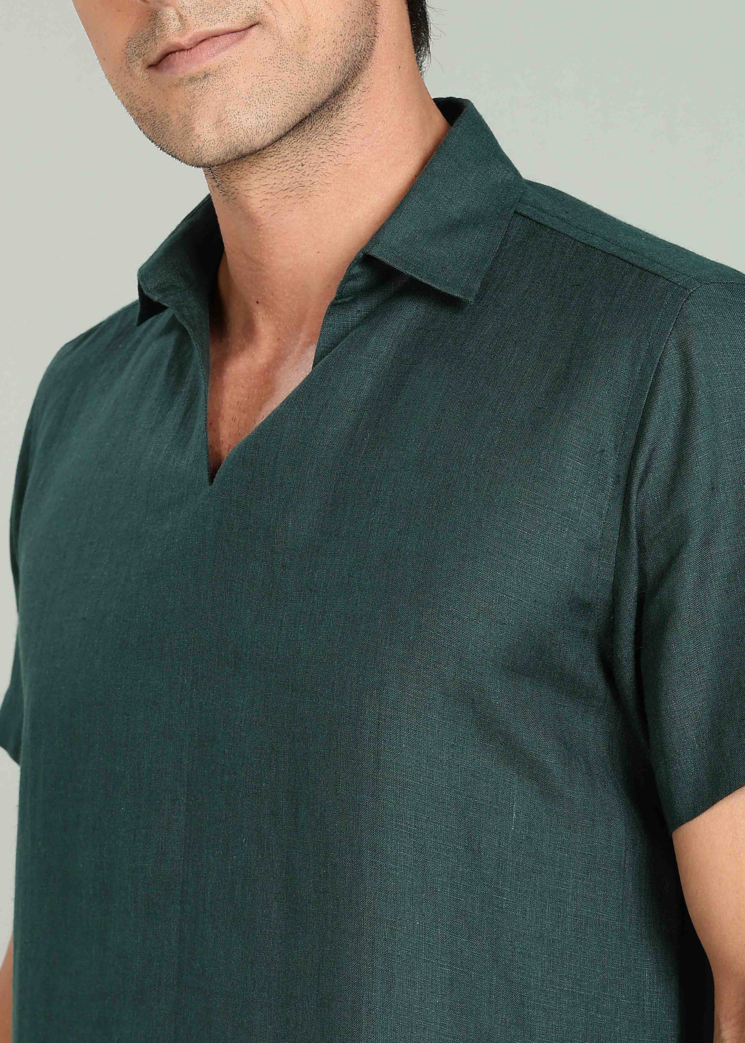 Noel T Shirt - Pure Linen Pullover T shirt - Dark Pine Green