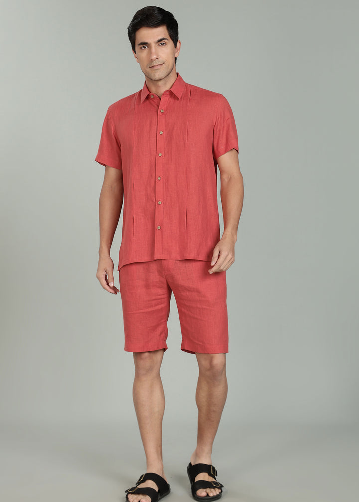 Milo Shorts - Pure Linen Shorts - Terracotta Red