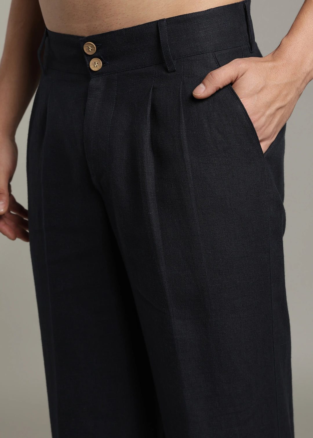 Ashford - Pure Linen Double Pleated High Waisted Trousers - Regal Blue