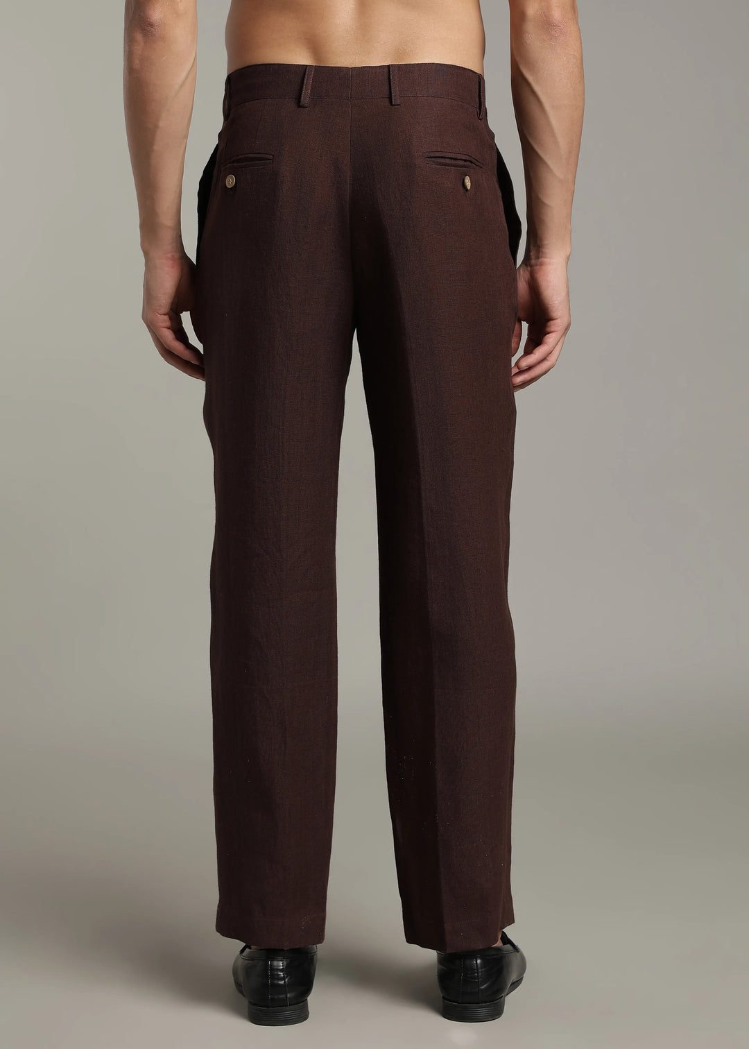 Calvin - Pure Linen Double Pleated Trousers - Cocoa Brown