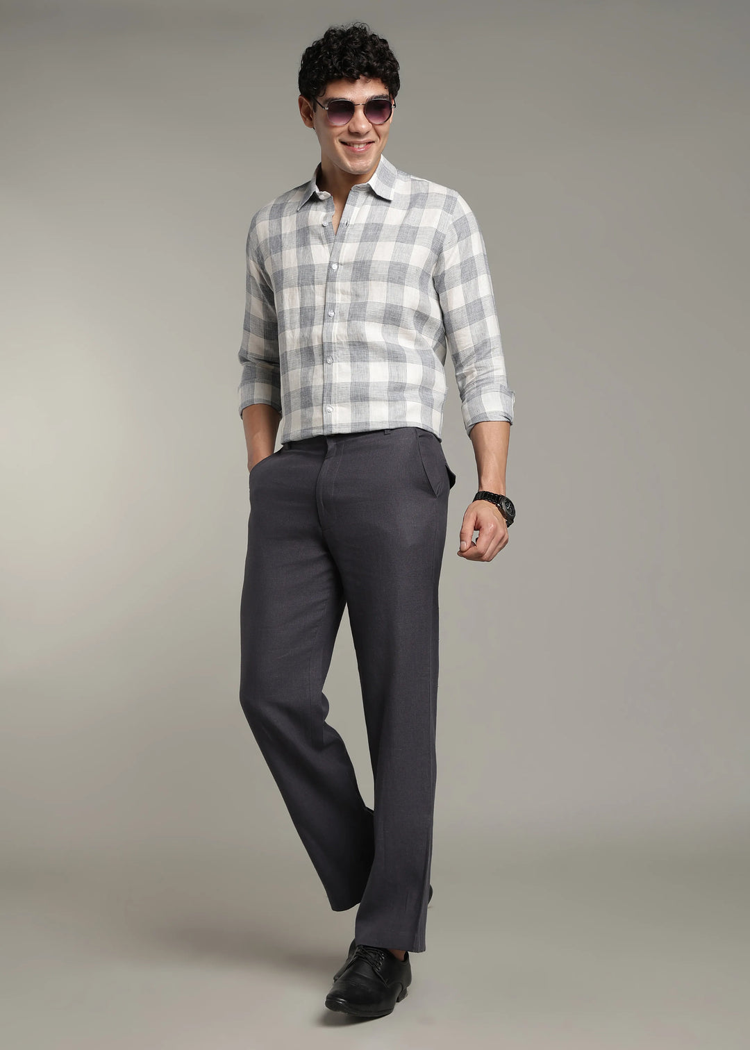 Glen - Pure Linen Full Sleeve Checks Shirt - White