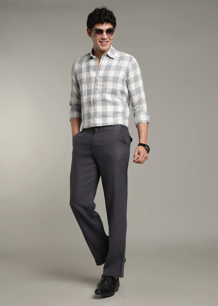 Glen - Pure Linen Full Sleeve Checks Shirt - White
