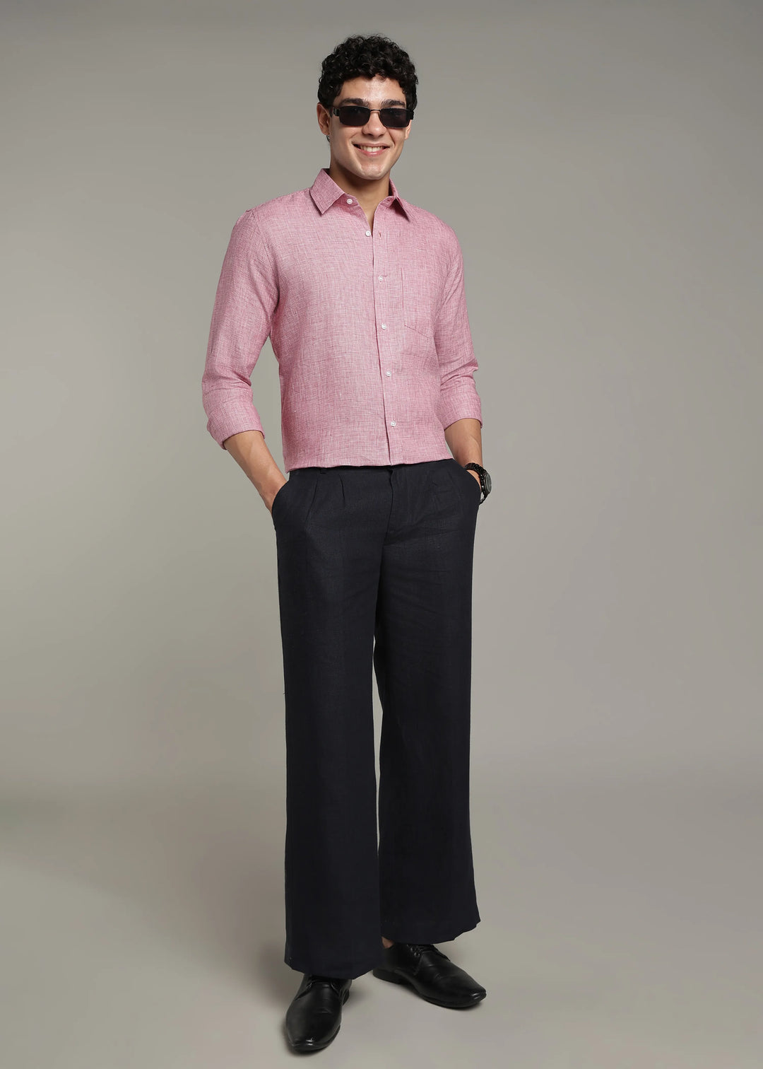 Harvey - Pure Linen Full Sleeve Shirt - Red Houndstooth
