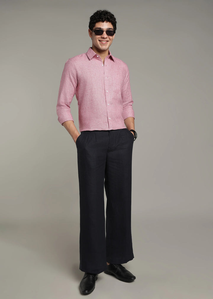 Harvey - Pure Linen Full Sleeve Shirt - Red Houndstooth