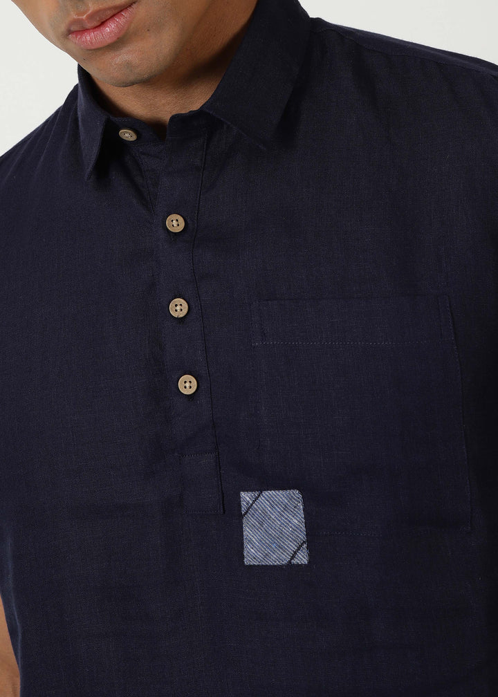 Matteo Pure Linen T-Shirt - Dark Blue