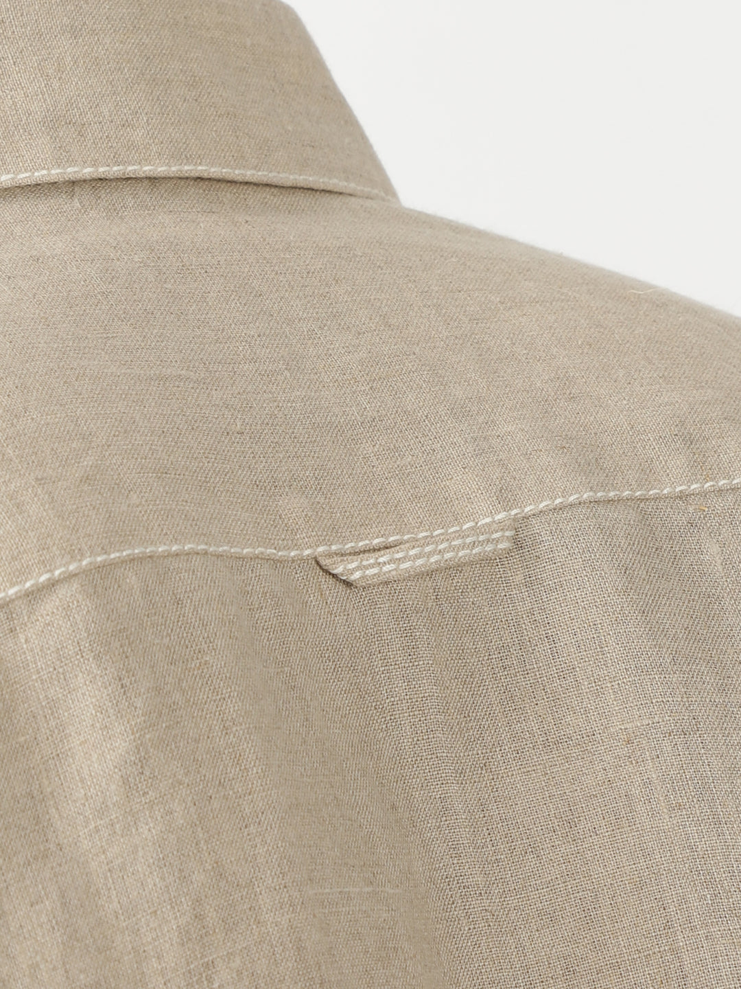 Peter - Pure Linen Stitch Detailed Half Sleeve Shirt - Dark Ecru