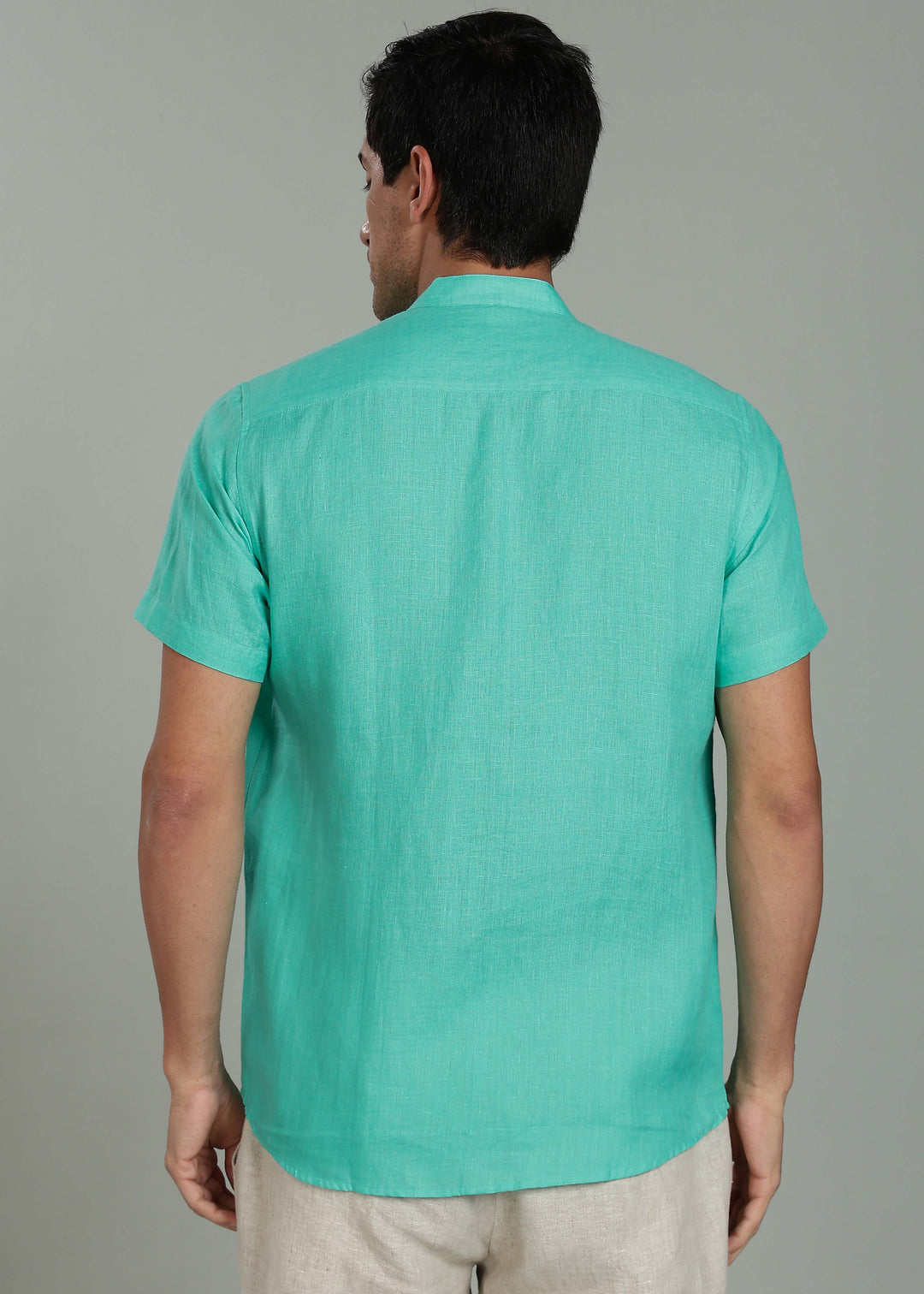 Craig - Pure Linen V Neck Short Sleeve Shirt - Spearmint Green