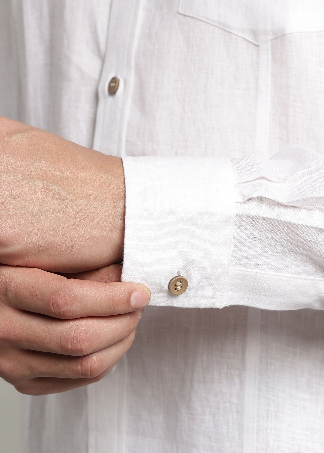 Amber - Pure Linen Full Sleeve Shirt with Embroidered Collar - White