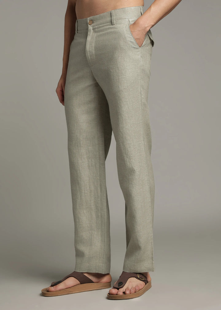 Ray - Pure Linen Trousers - Artichoke Green