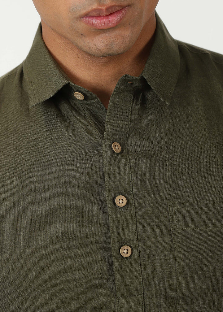 Matteo Pure Linen T-Shirt - Moss Green