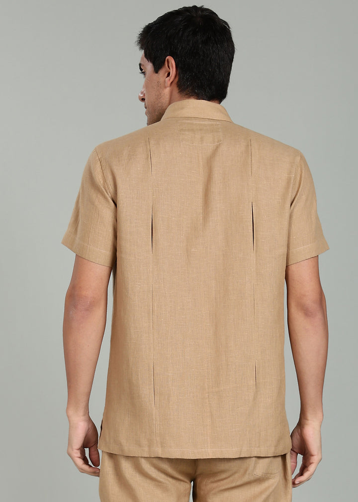 Milo Pure Linen Shirt & Shorts Co-ord Set - Oakwood Brown