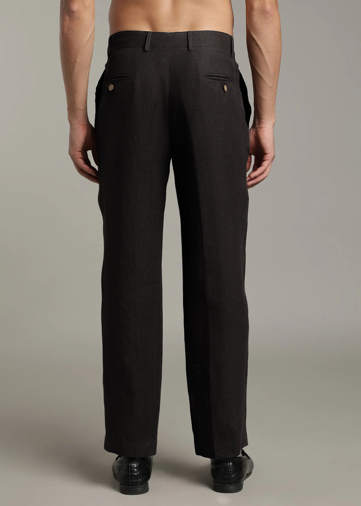 Calvin - Pure Linen Double Pleated Trousers - Black